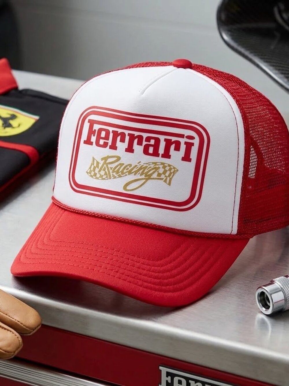 Retro Vintage Ferrari Racing F1 Red White Foam Rope Snapback Trucker Hat New USA